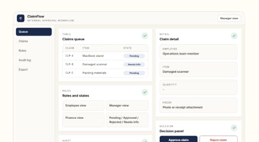 ClaimFlow approvals workflow preview