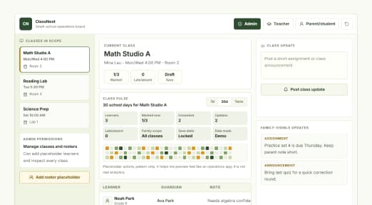 ClassNest school operations board preview
