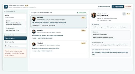 TutorWing outreach review workspace preview