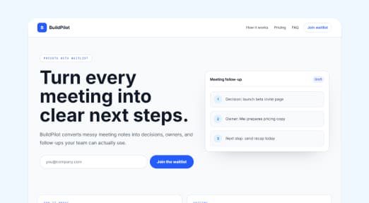 BuildPilot waitlist landing page preview