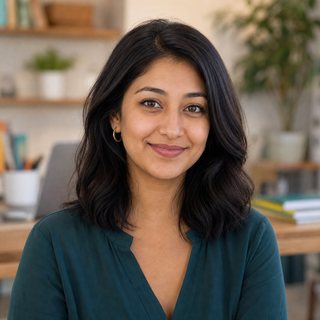 Synthetic placeholder portrait of Maya Patel